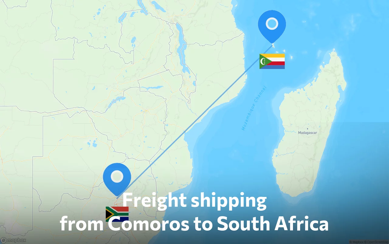 Shipping route from Comoros to South Africa