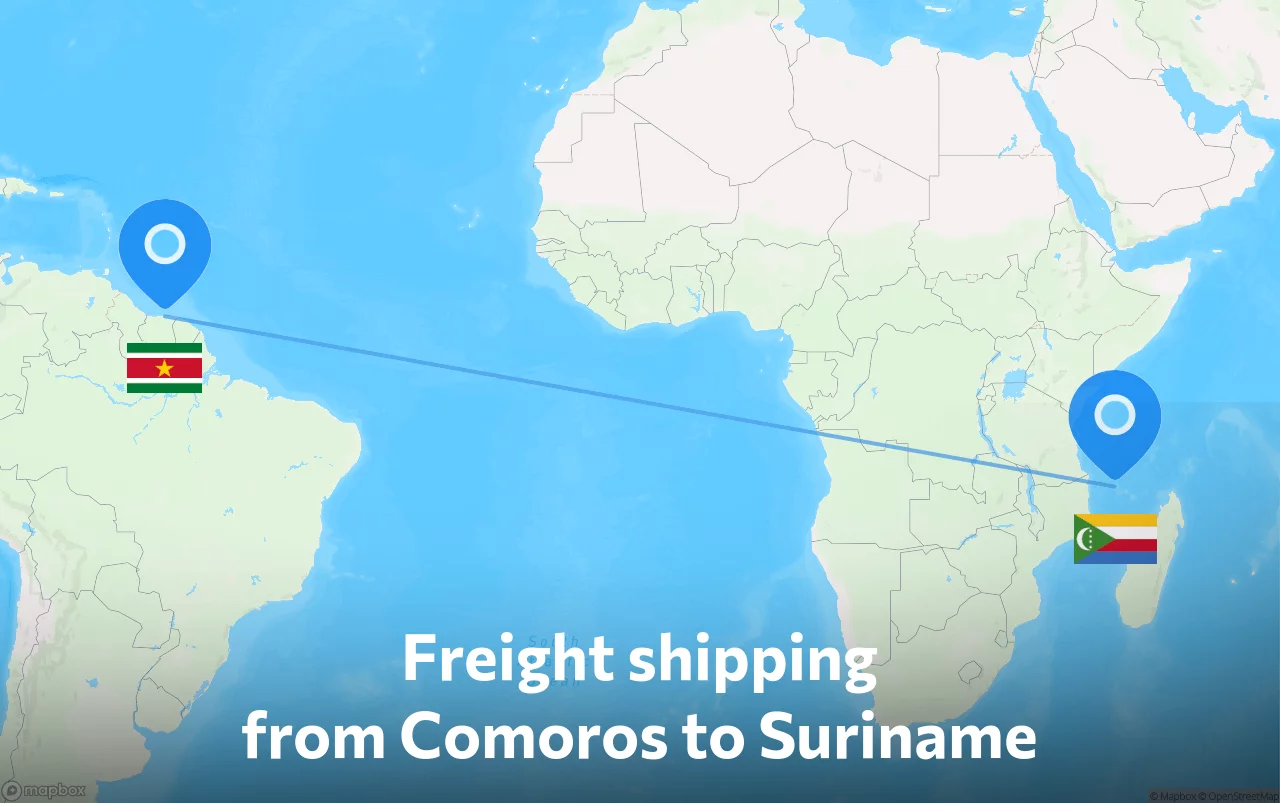 Shipping route from Comoros to Suriname