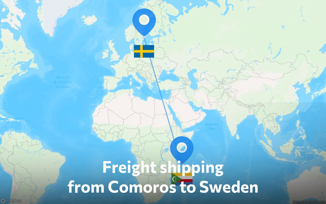 Shipping route from Comoros to Sweden