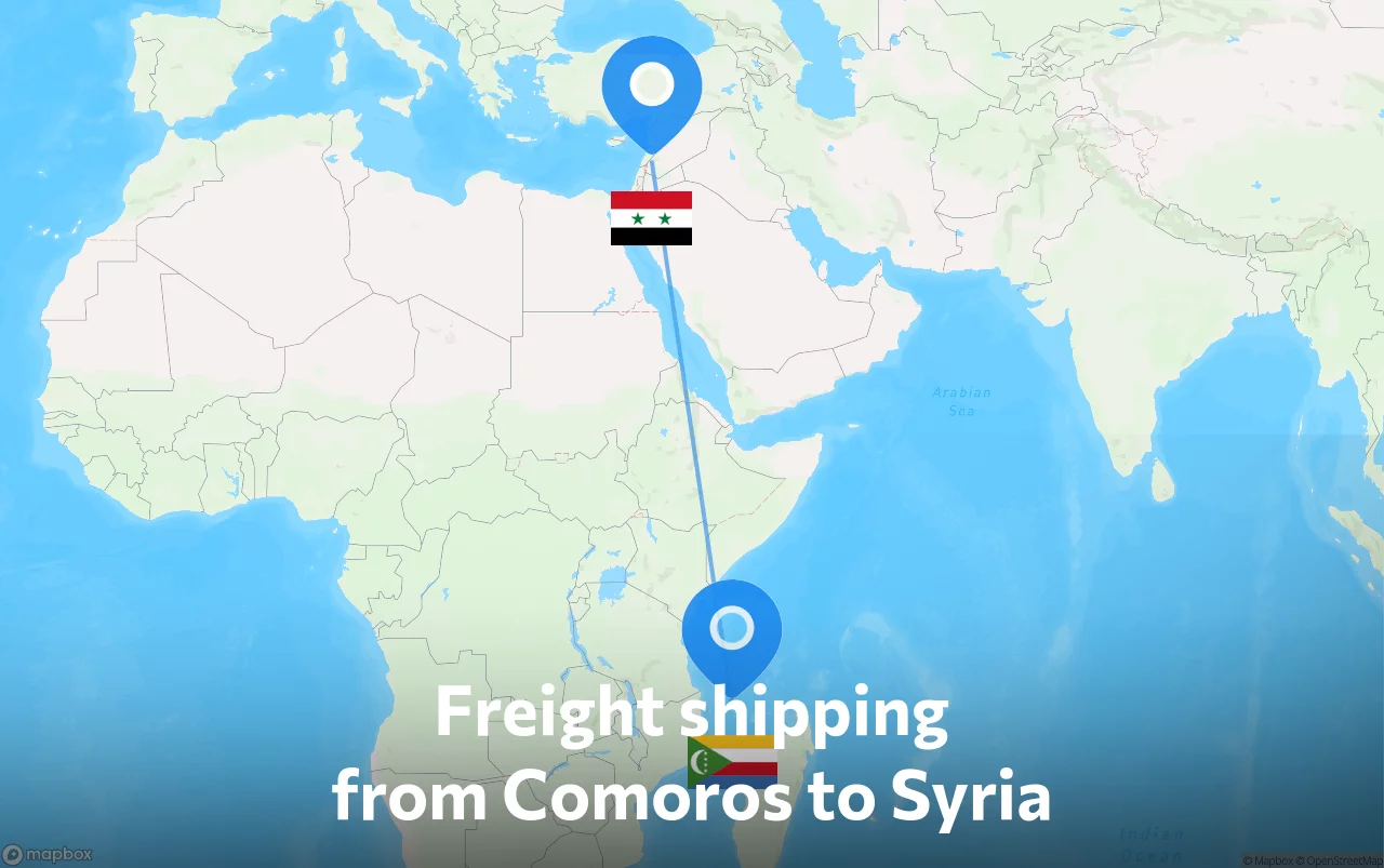 Shipping route from Comoros to Syria