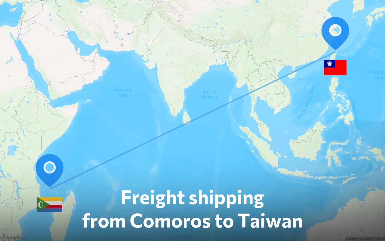 Shipping route from Comoros to Taiwan