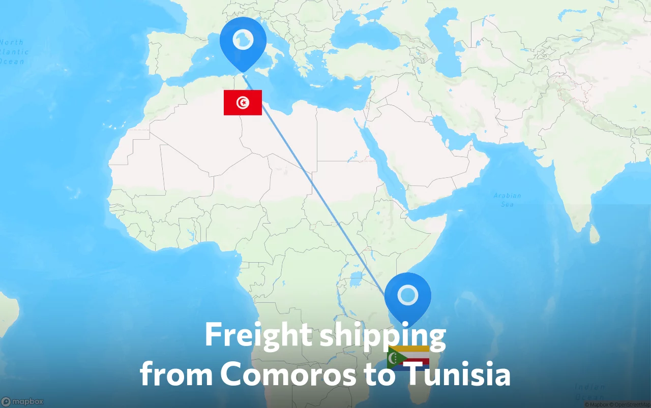 Shipping route from Comoros to Tunisia