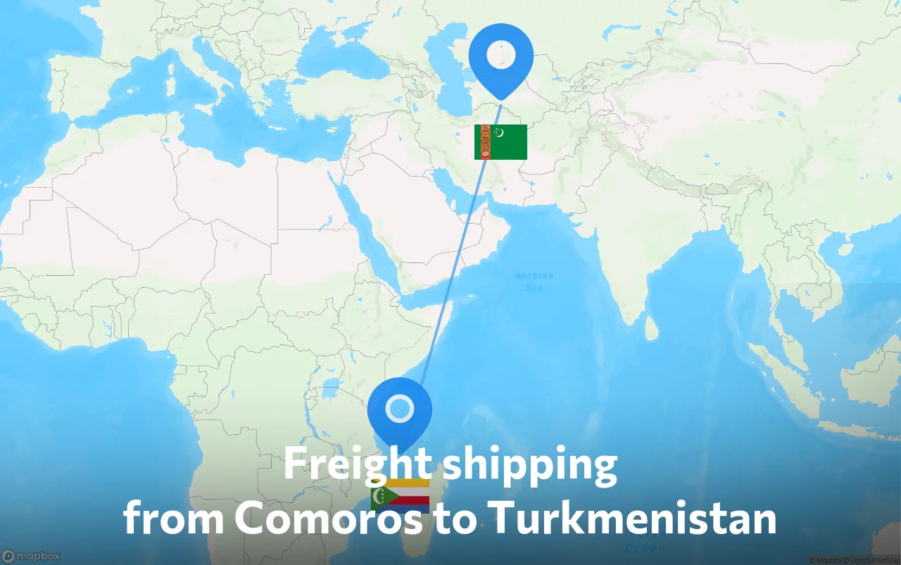 Shipping route from Comoros to Turkmenistan