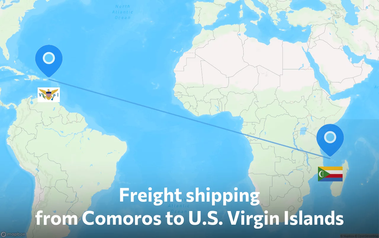 Shipping route from Comoros to U.S. Virgin Islands