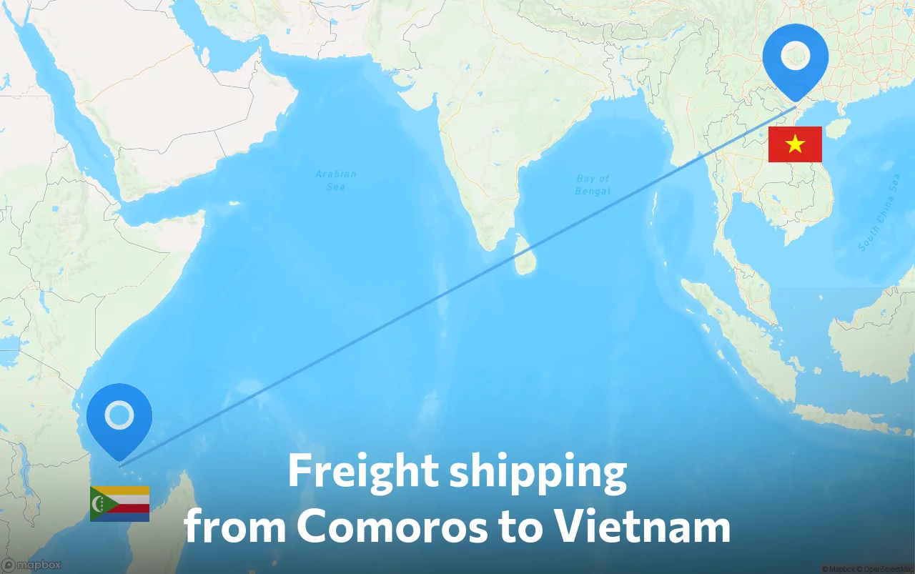 Shipping route from Comoros to Vietnam