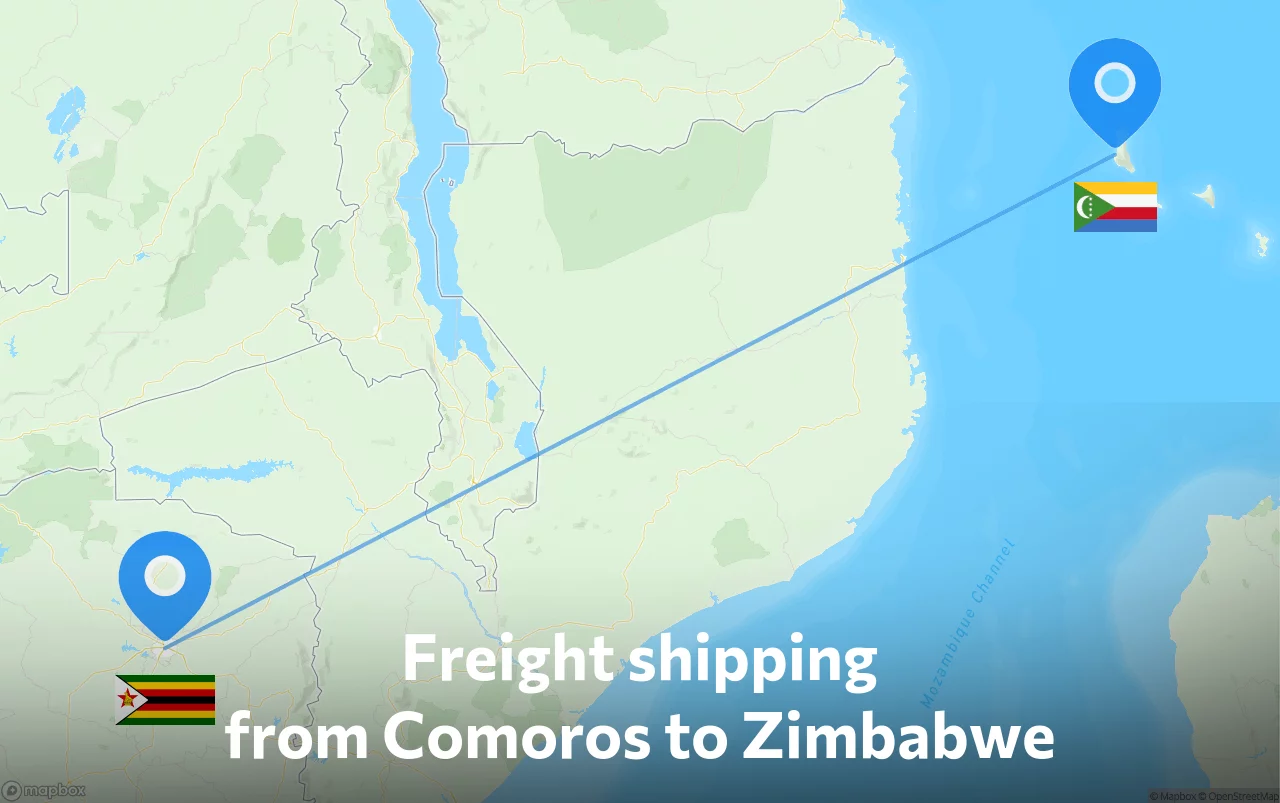 Shipping route from Comoros to Zimbabwe