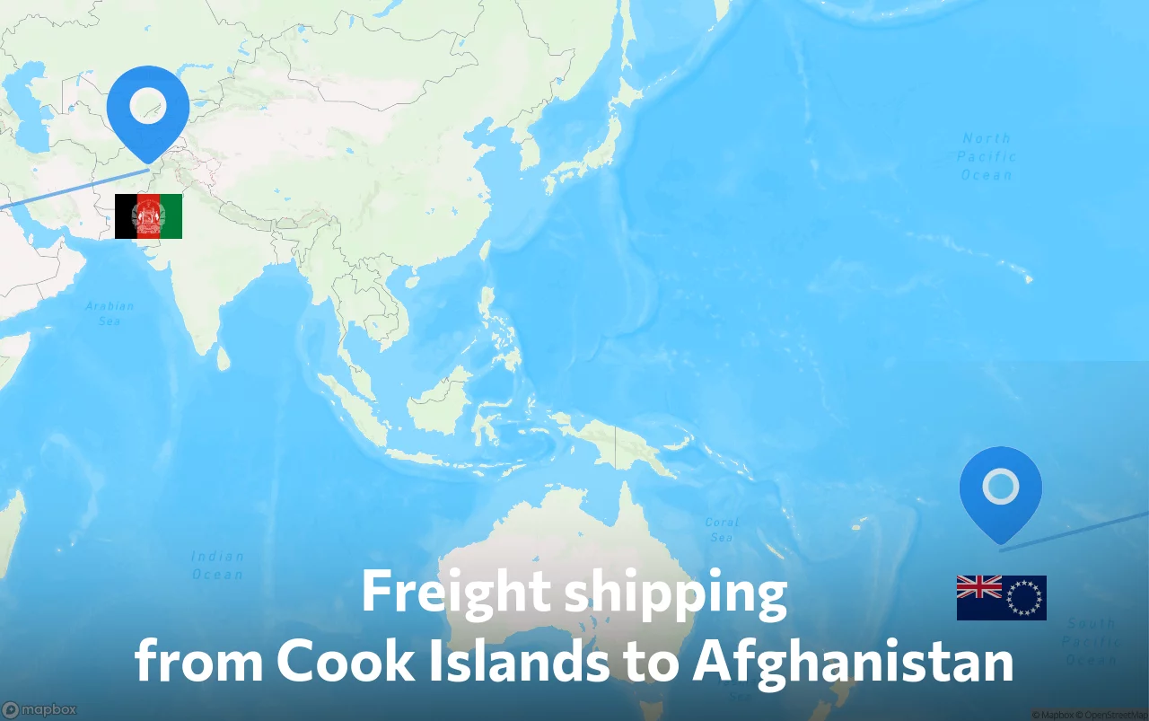 Shipping route from Cook Islands to Afghanistan