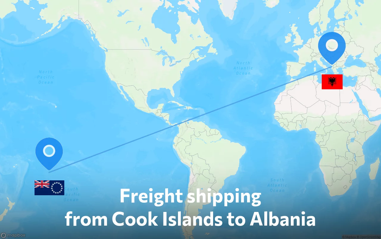 Shipping route from Cook Islands to Albania