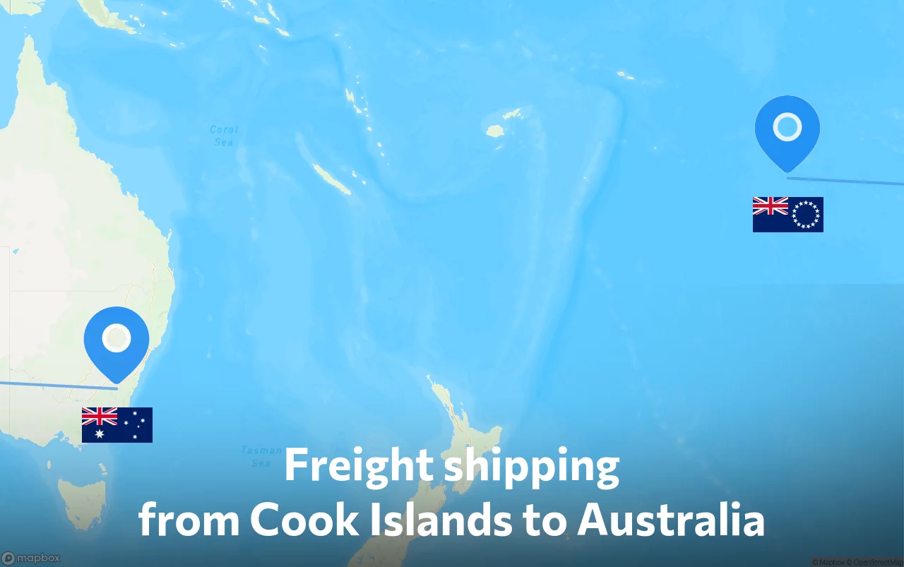 Shipping route from Cook Islands to Australia