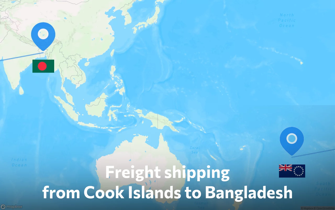Shipping route from Cook Islands to Bangladesh