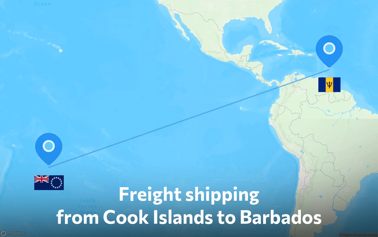 Shipping route from Cook Islands to Barbados
