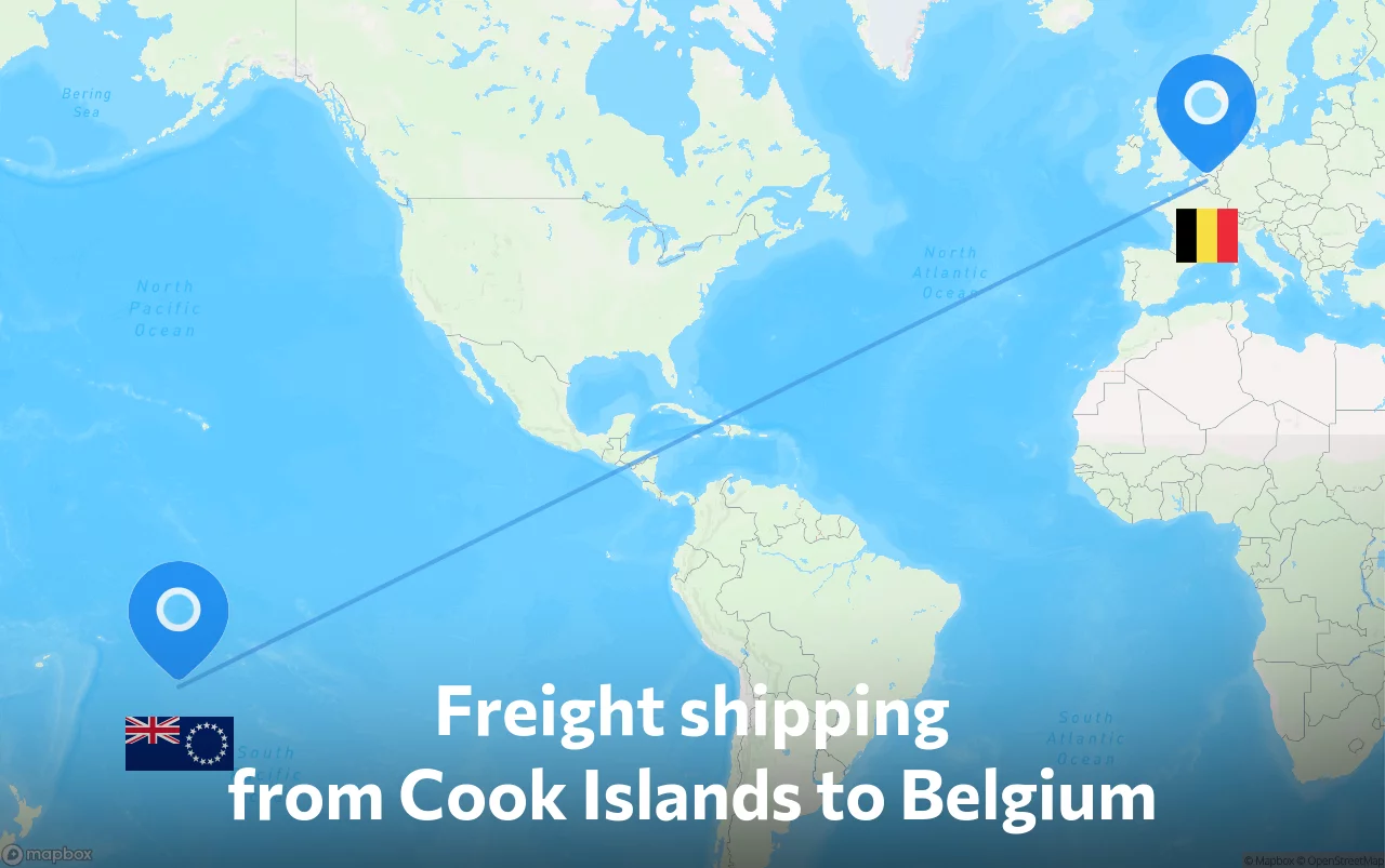 Shipping route from Cook Islands to Belgium