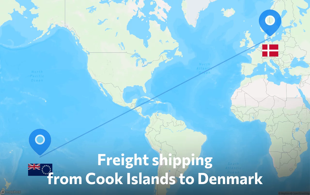 Shipping route from Cook Islands to Denmark