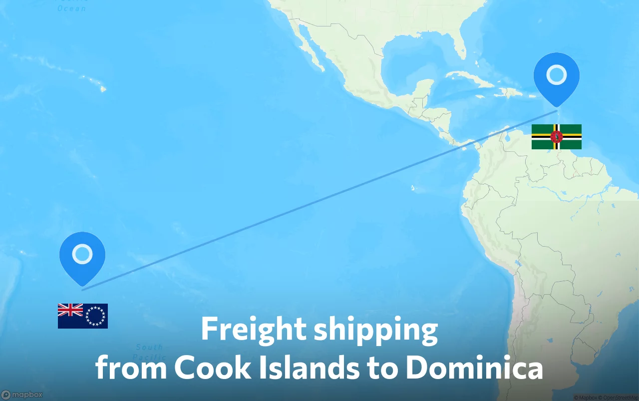 Shipping route from Cook Islands to Dominica