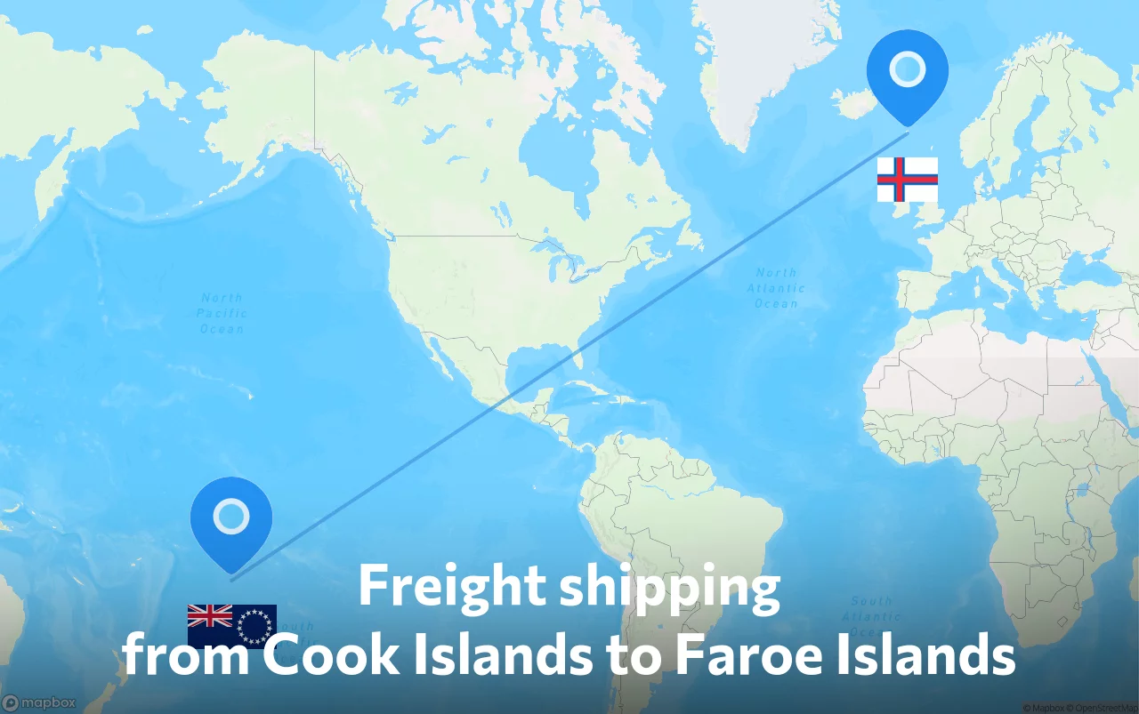 Shipping route from Cook Islands to Faroe Islands