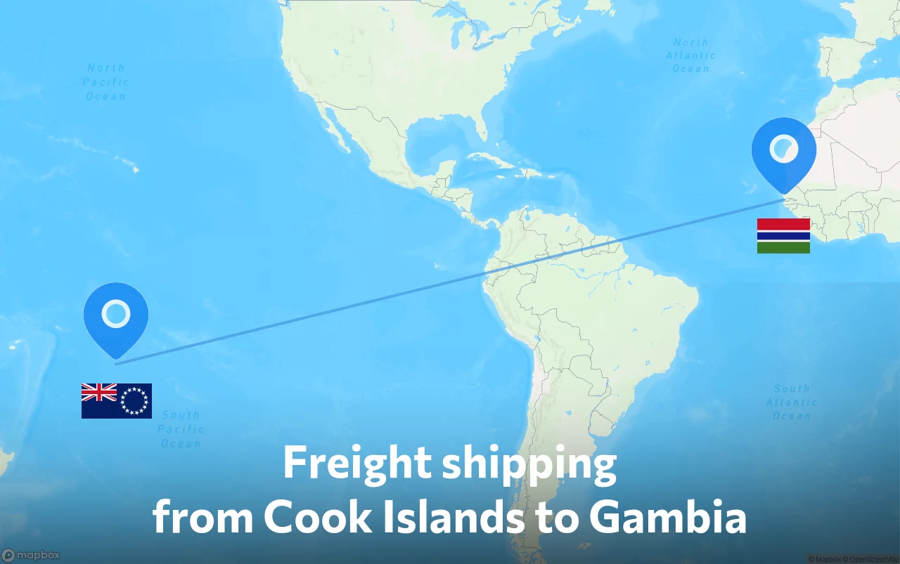 Shipping route from Cook Islands to Gambia