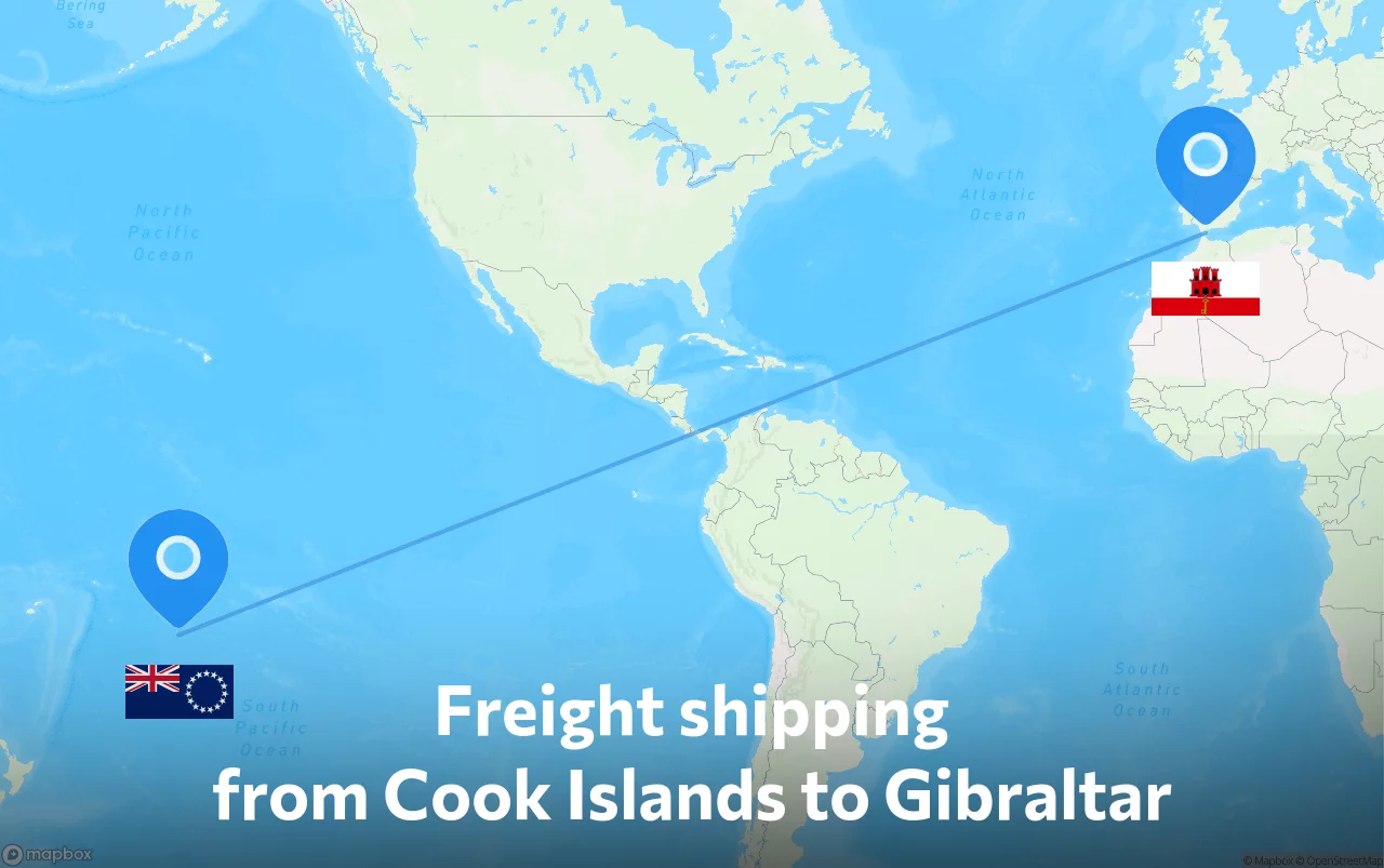Shipping route from Cook Islands to Gibraltar