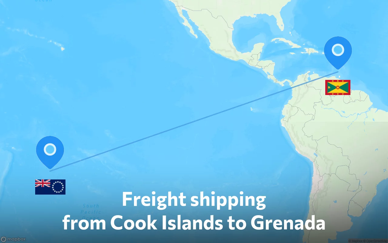 Shipping route from Cook Islands to Grenada