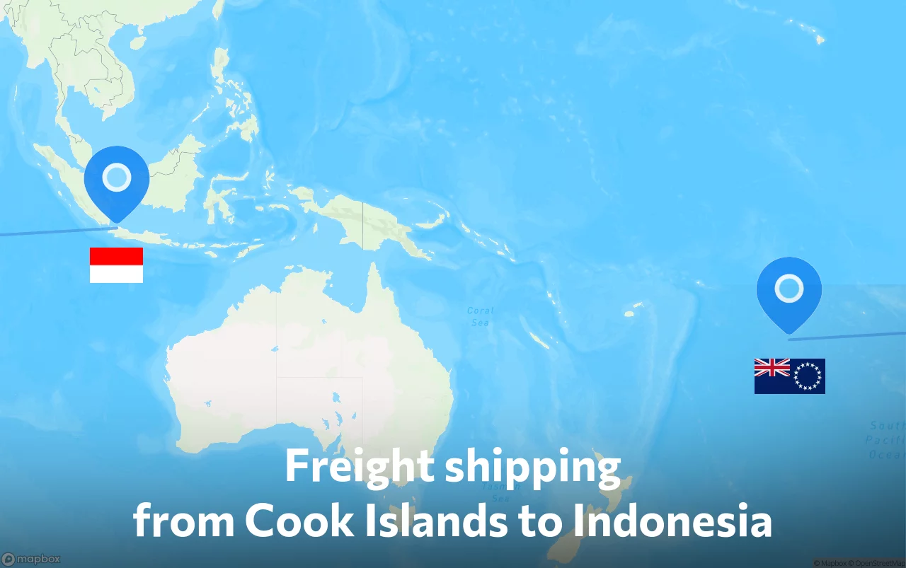 Shipping route from Cook Islands to Indonesia