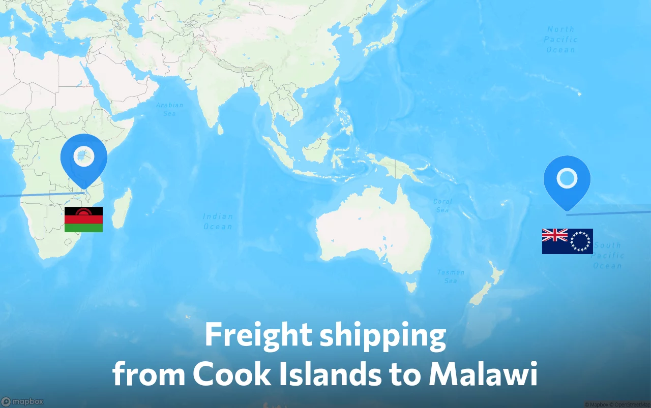 Shipping route from Cook Islands to Malawi