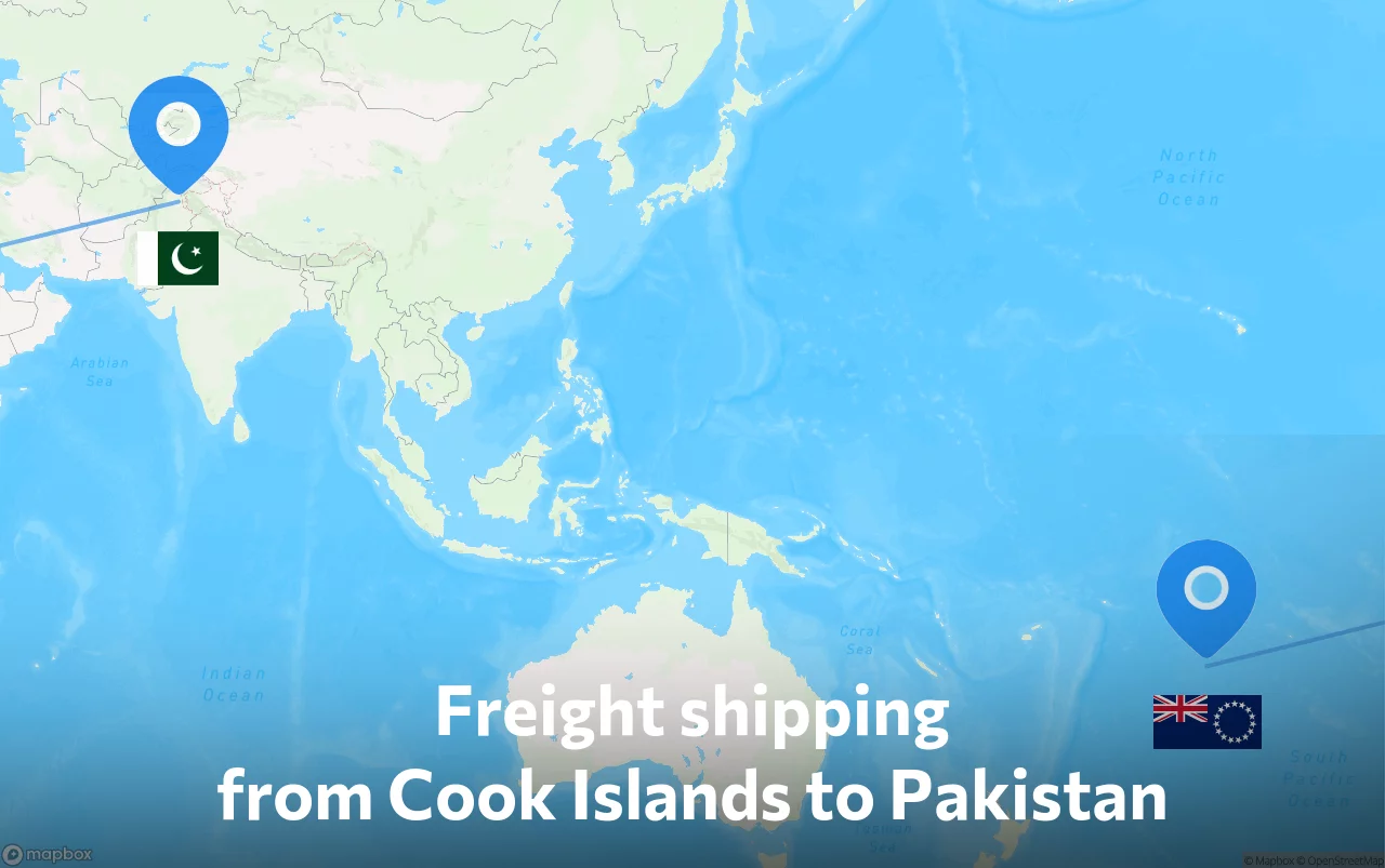 Shipping route from Cook Islands to Pakistan