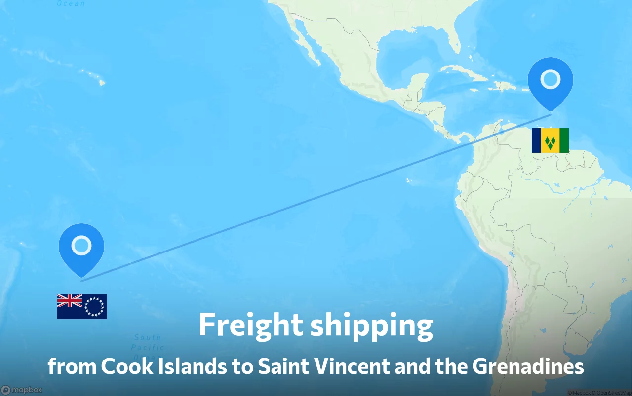 Shipping route from Cook Islands to Saint Vincent and the Grenadines