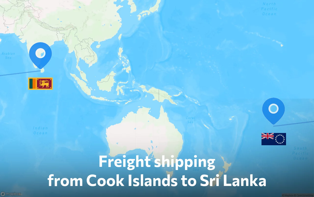 Shipping route from Cook Islands to Sri Lanka