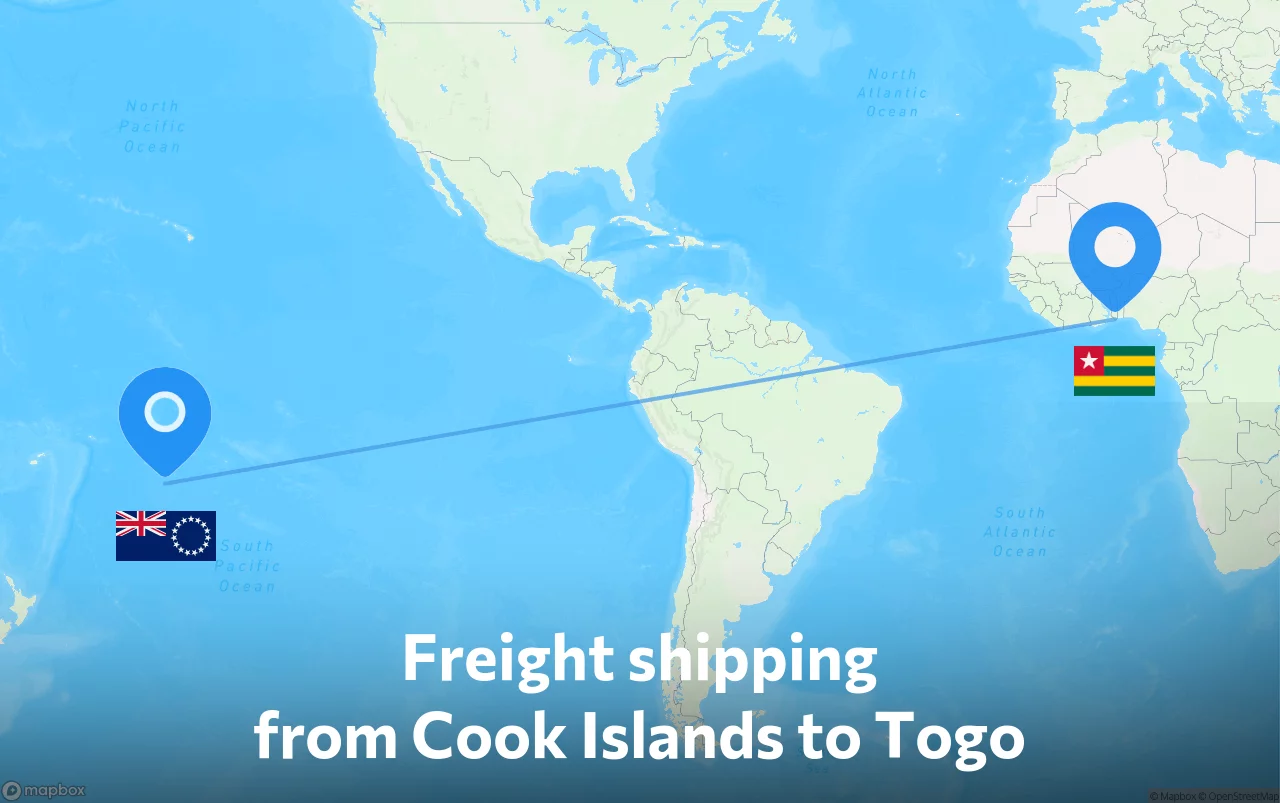Shipping route from Cook Islands to Togo