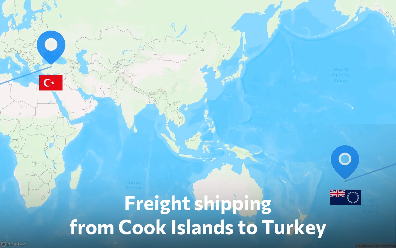 Shipping route from Cook Islands to Turkey