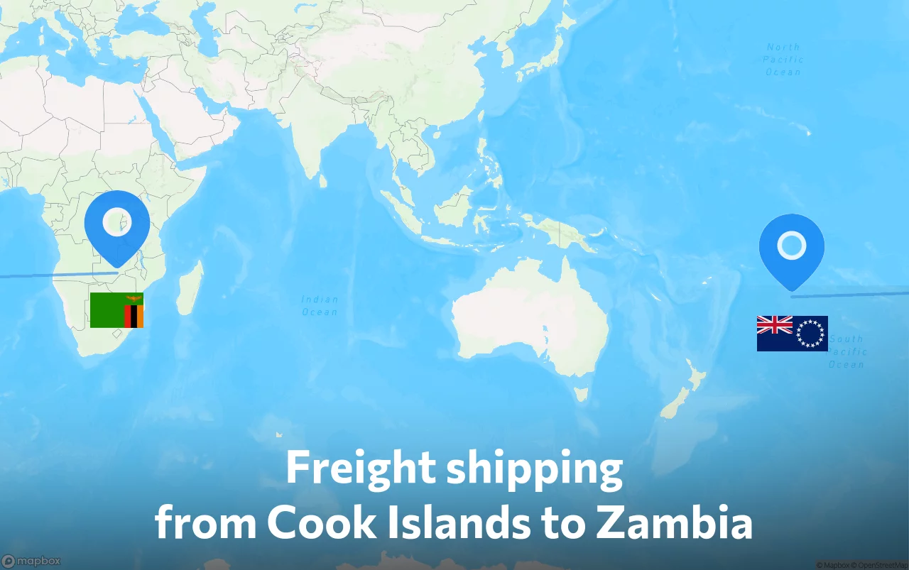 Shipping route from Cook Islands to Zambia