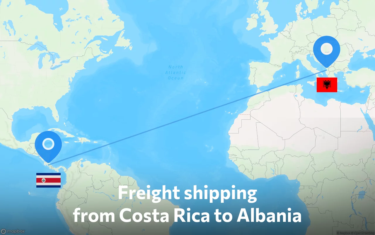 Shipping route from Costa Rica to Albania