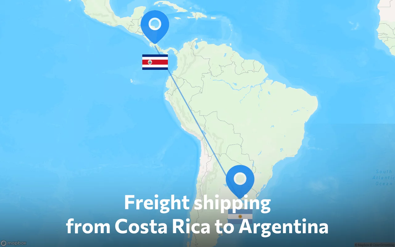 Shipping route from Costa Rica to Argentina