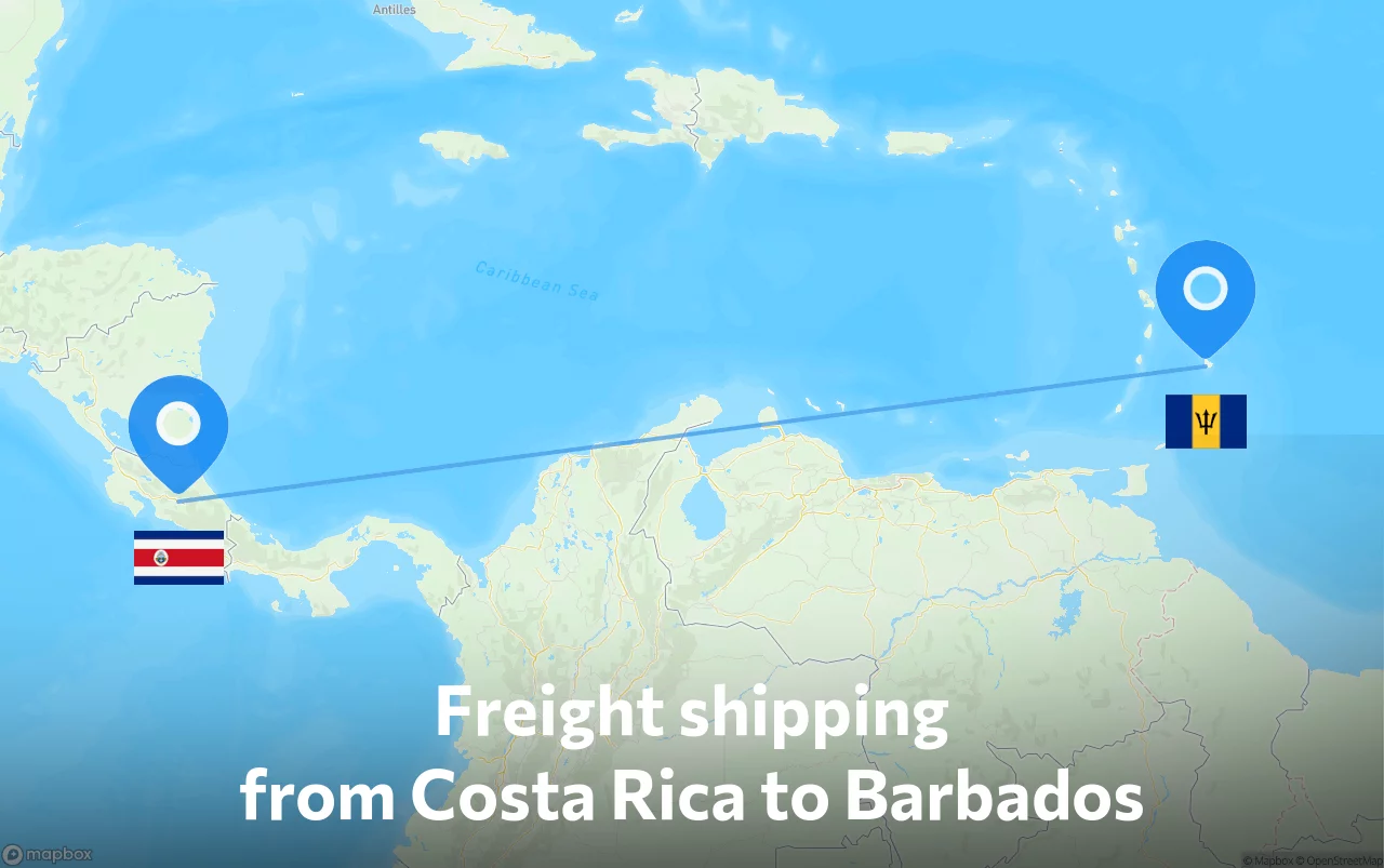 Shipping route from Costa Rica to Barbados