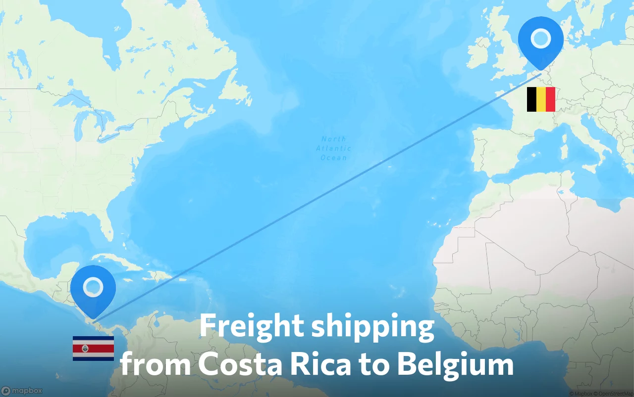Shipping route from Costa Rica to Belgium