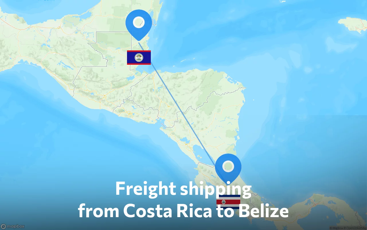 Shipping route from Costa Rica to Belize