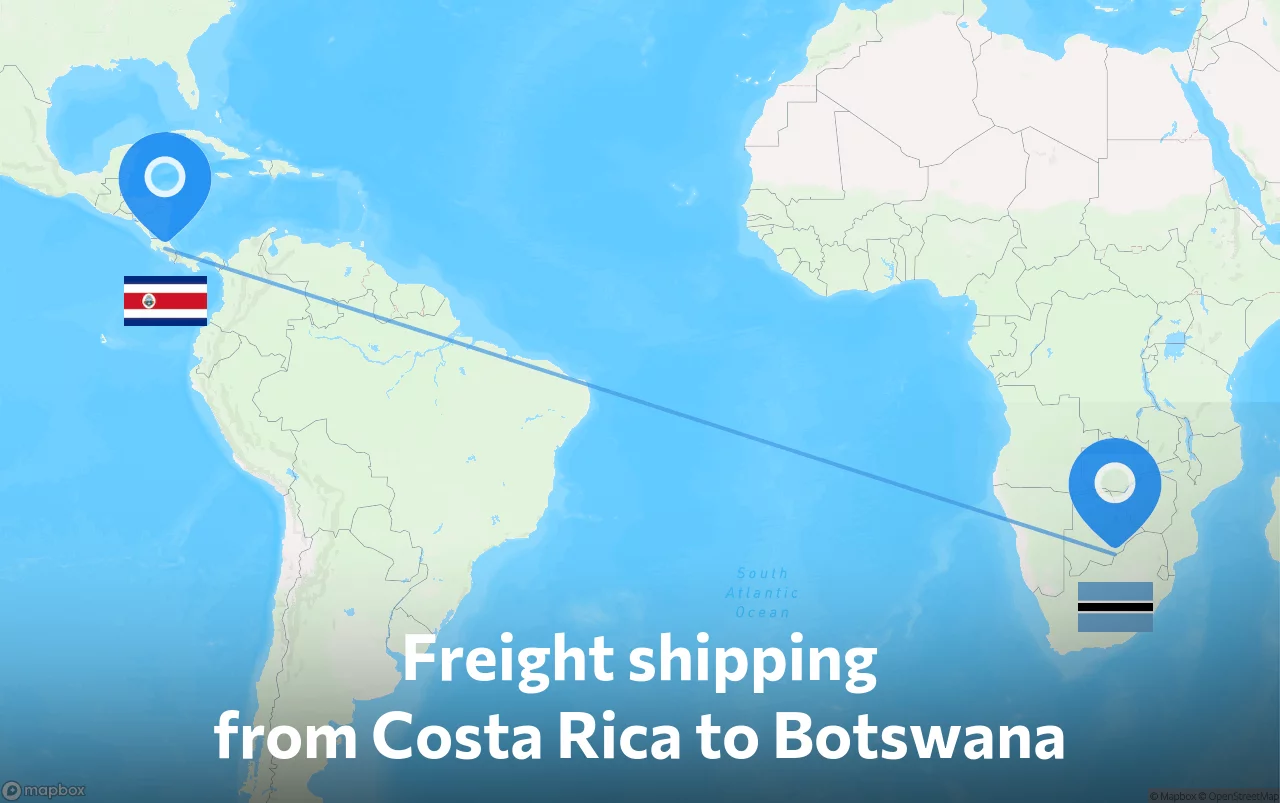 Shipping route from Costa Rica to Botswana