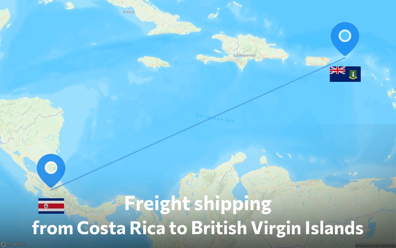 Shipping route from Costa Rica to British Virgin Islands