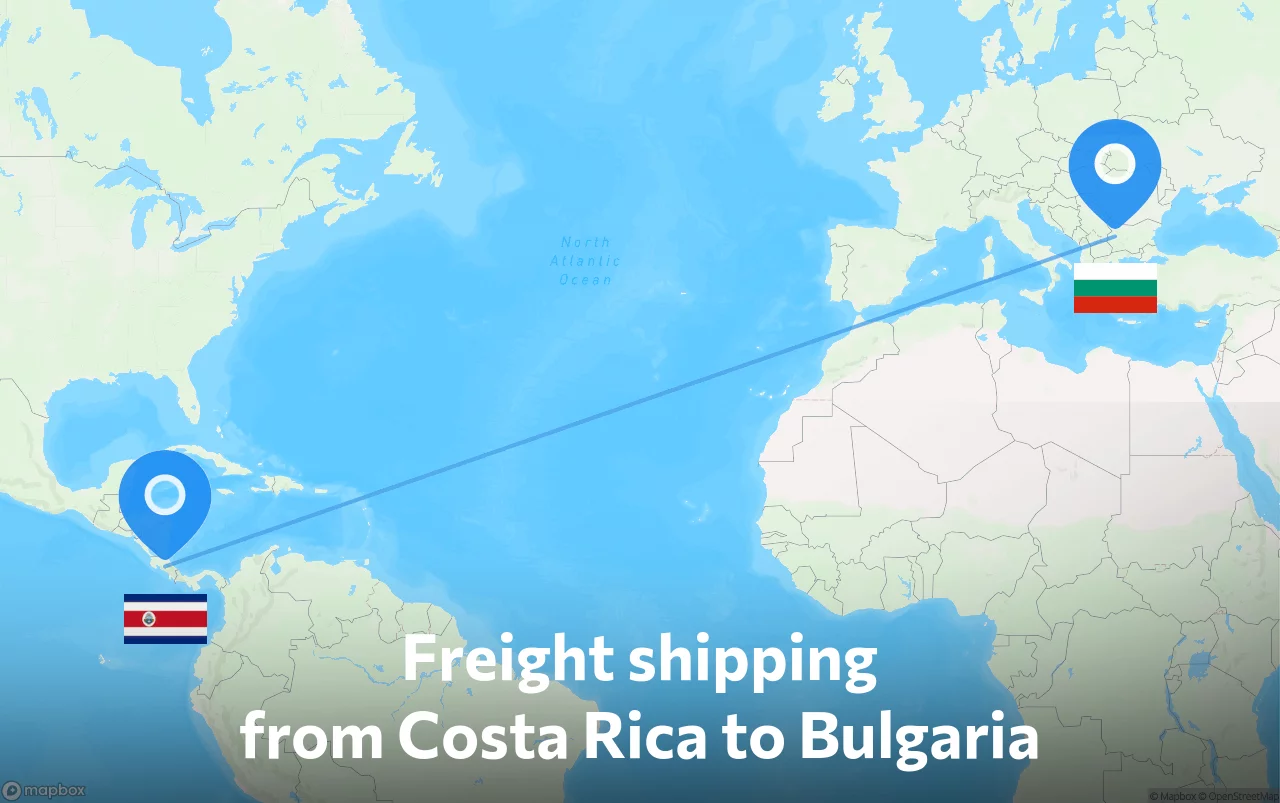 Shipping route from Costa Rica to Bulgaria