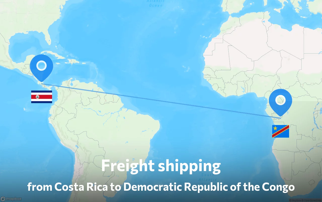 Shipping route from Costa Rica to Democratic Republic of the Congo
