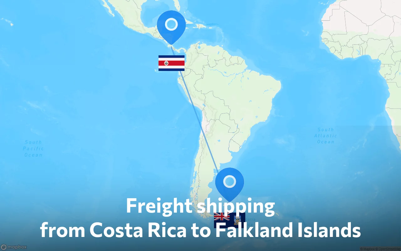 Shipping route from Costa Rica to Falkland Islands