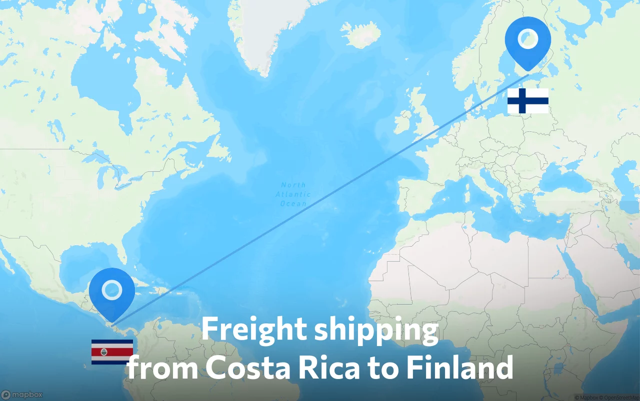 Shipping route from Costa Rica to Finland