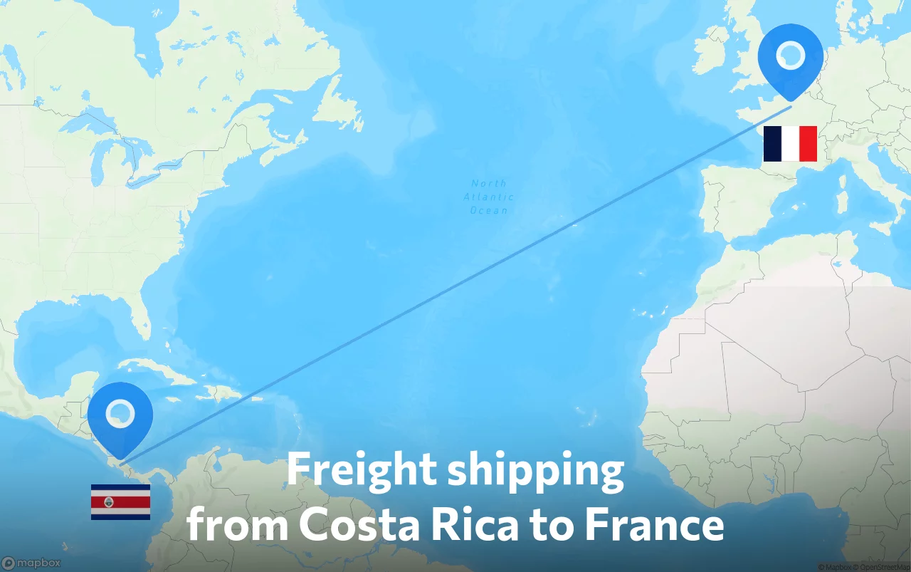 Shipping route from Costa Rica to France