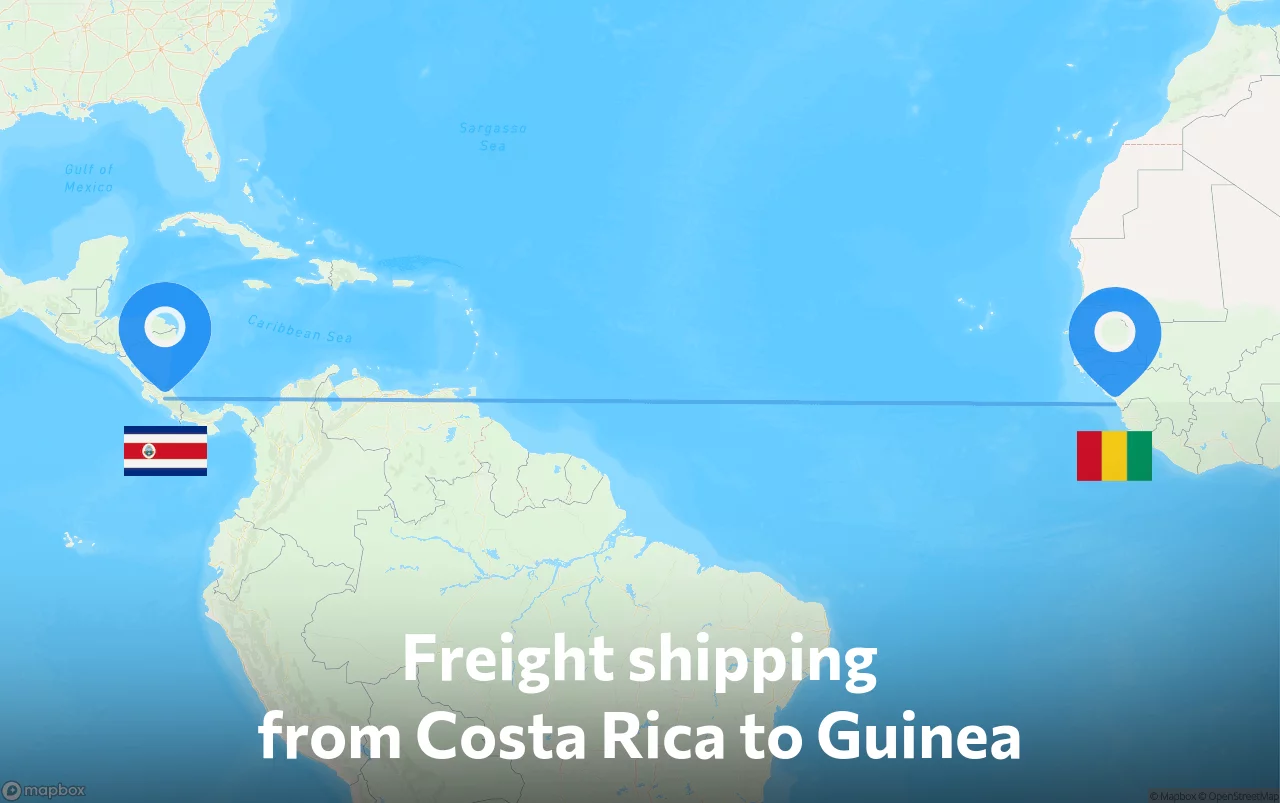 Shipping route from Costa Rica to Guinea
