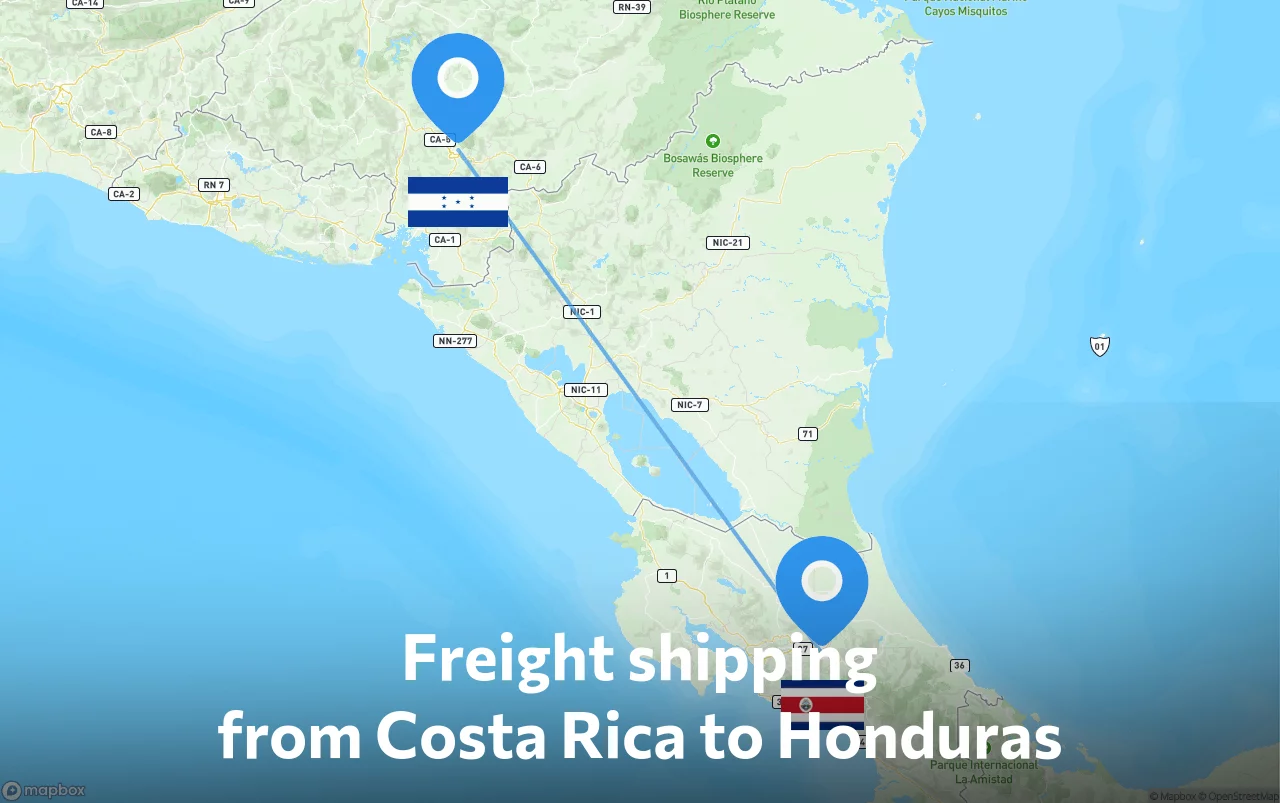 Shipping route from Costa Rica to Honduras