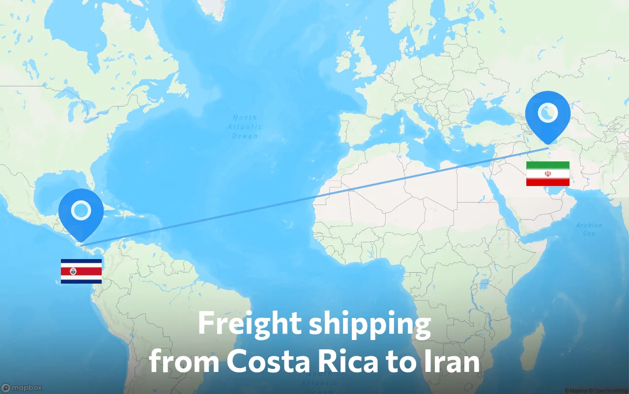 Shipping route from Costa Rica to Iran