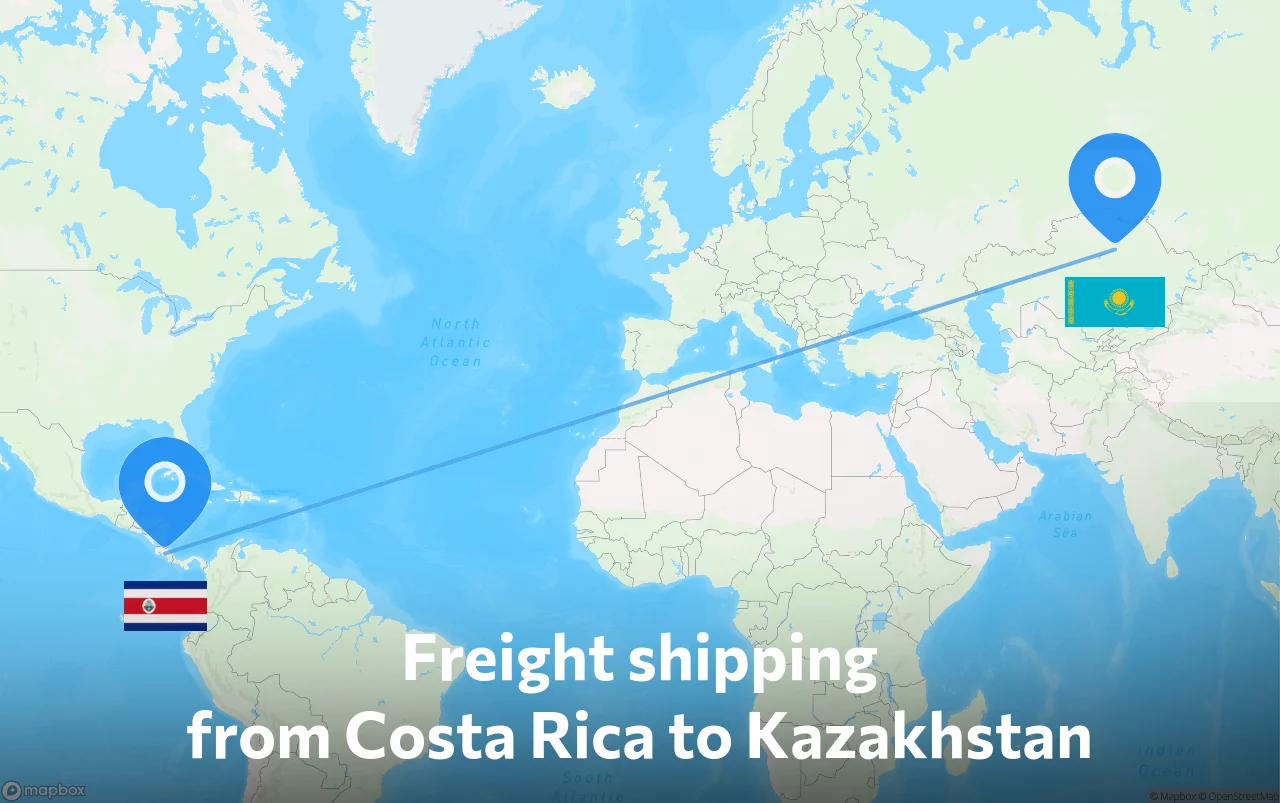 Shipping route from Costa Rica to Kazakhstan