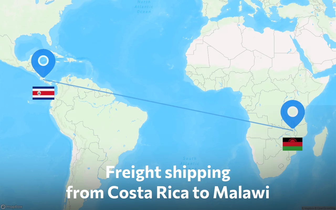 Shipping route from Costa Rica to Malawi