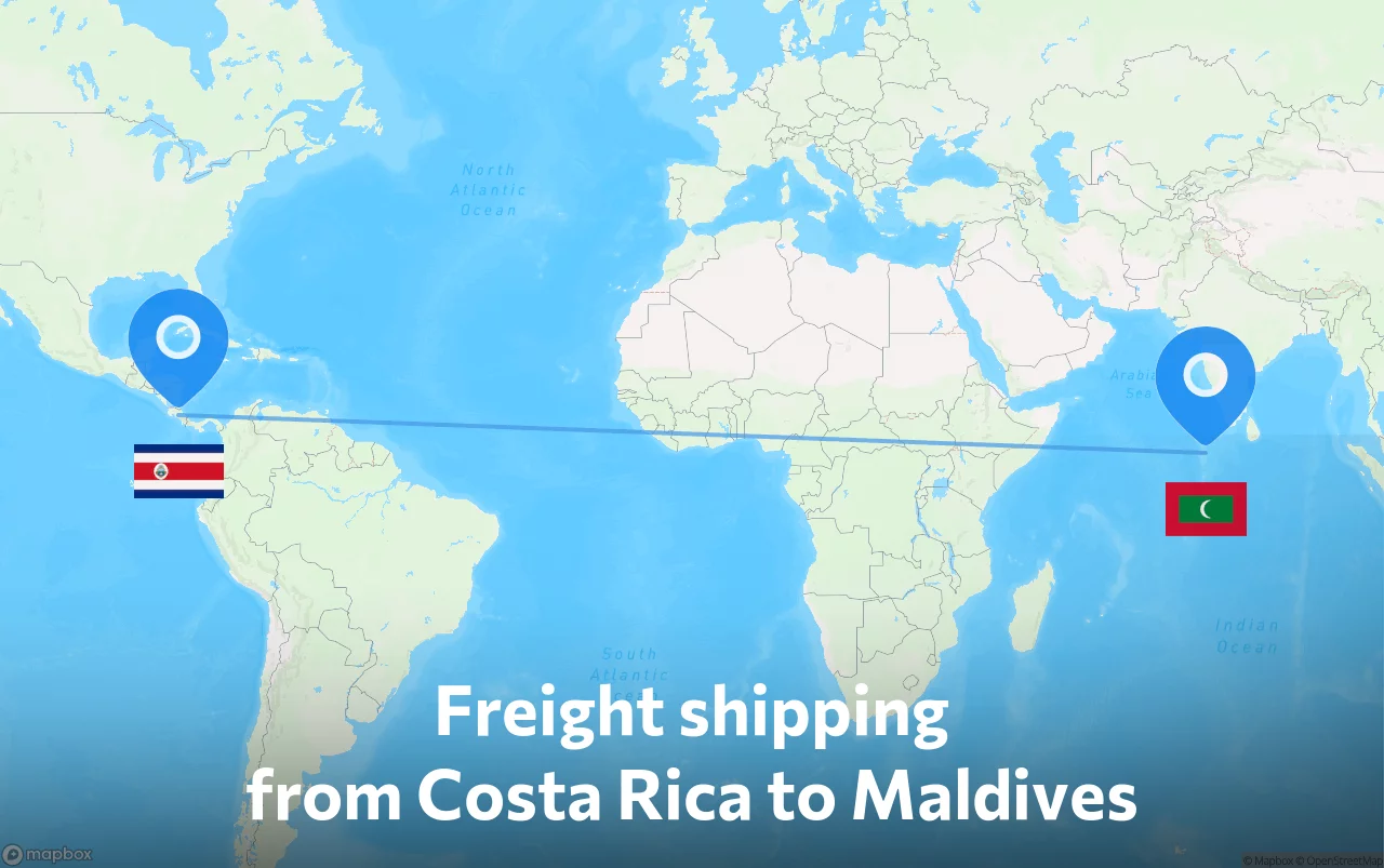 Shipping route from Costa Rica to Maldives