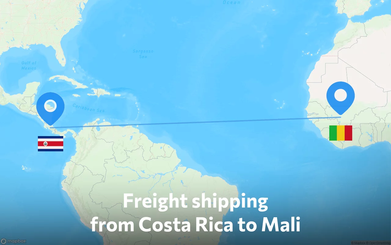 Shipping route from Costa Rica to Mali