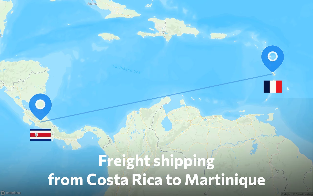 Shipping route from Costa Rica to Martinique